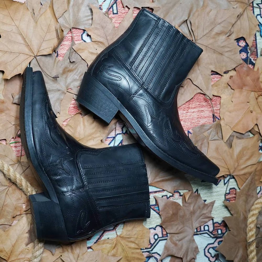 Women's Leather Western Ankle Boots | Ornate Stitching Angle