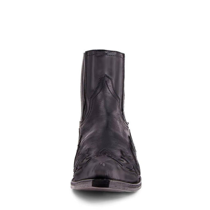 Women's Leather Western Ankle Boots | Ornate Stitching Close Up
