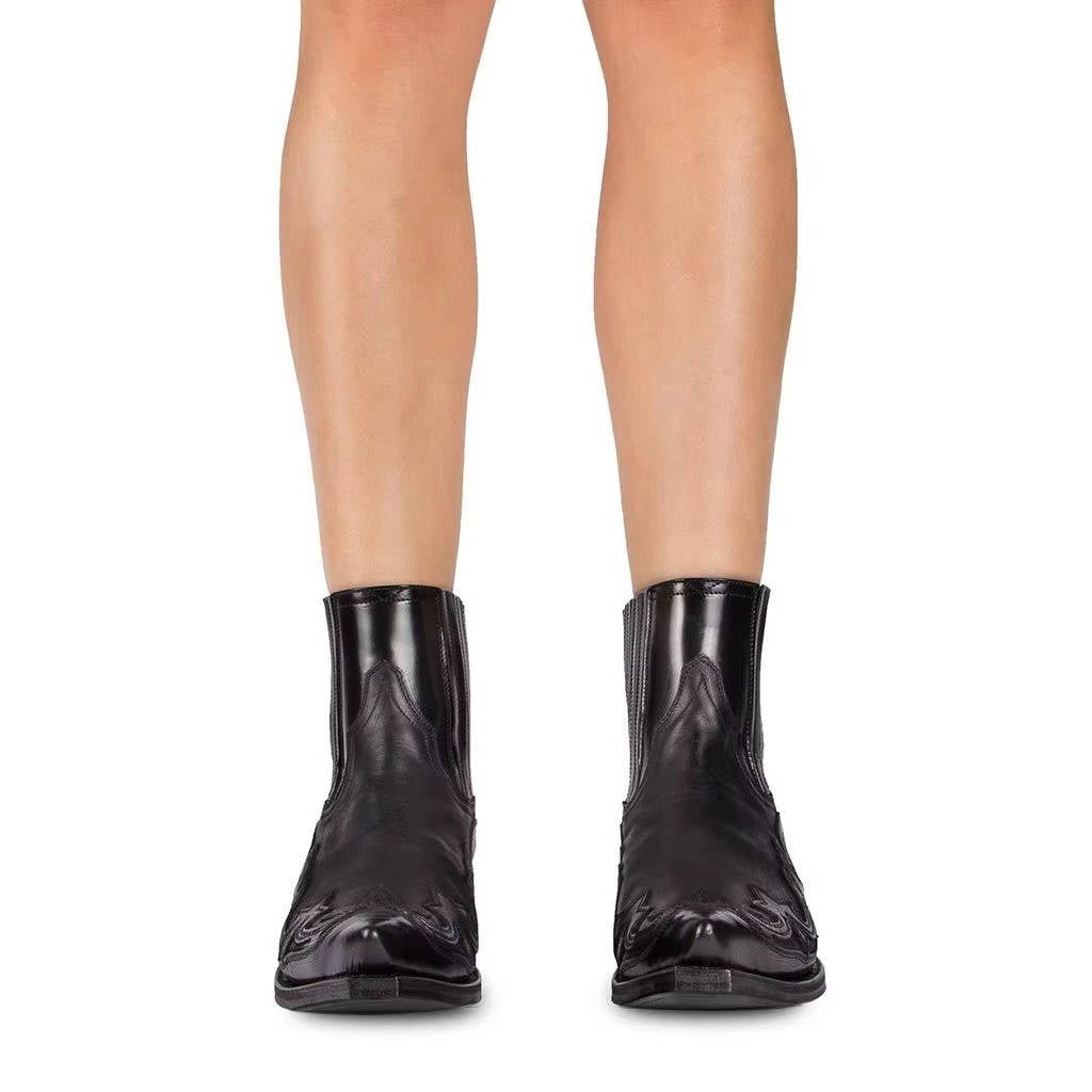 Women's Leather Western Ankle Boots | Ornate Stitching Detail