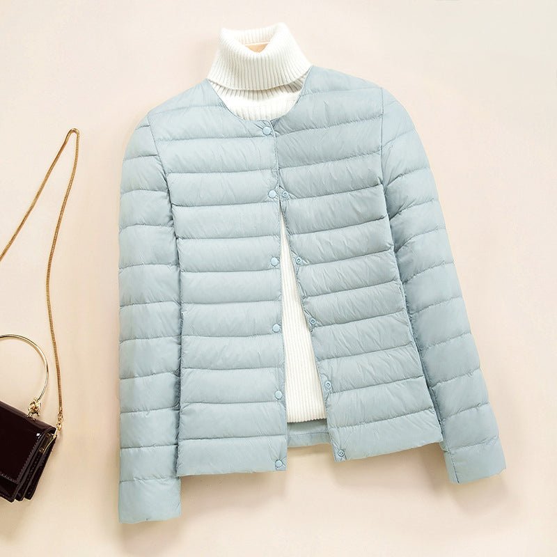 Women's Lightweight Quilted Down Jacket | Collarless Round Neck Hero