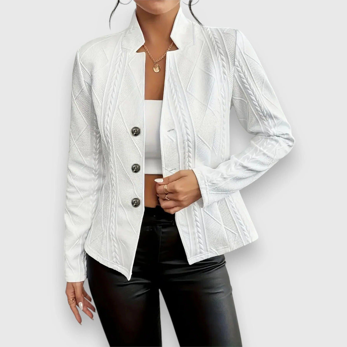 Women's Lightweight Transitional Jacket | Cable Knit Angle