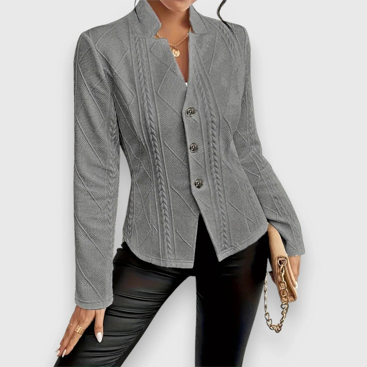 Women's Lightweight Transitional Jacket | Cable Knit Close Up