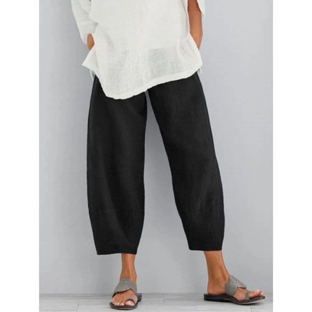Women's Linen Leisure Pants | Balloon Tapered Relaxed Fit Detail