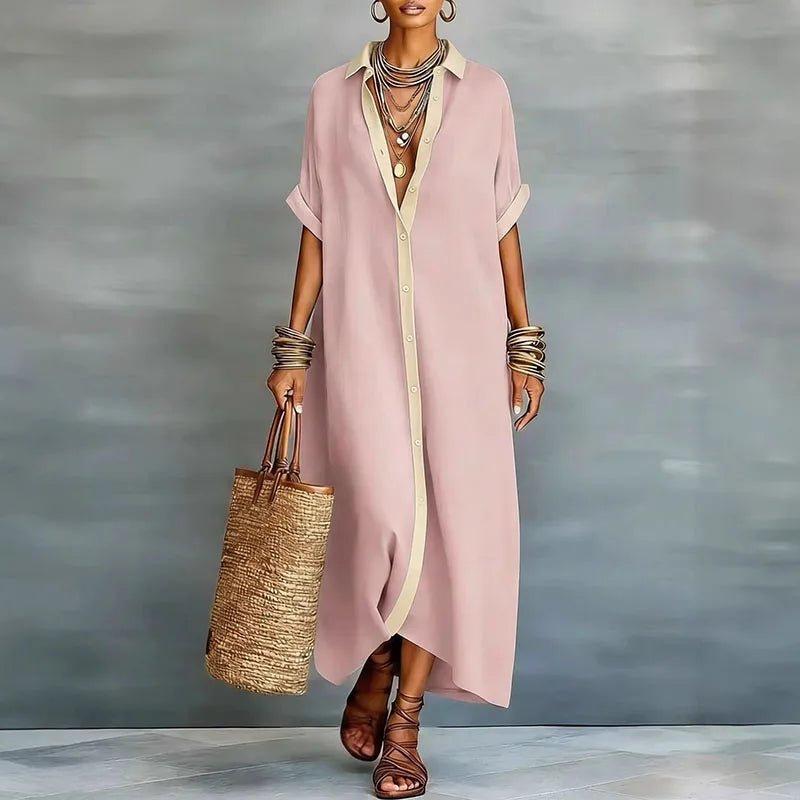 Women's Linen Long Shirt Sundress | Button-Front Maxi Angle