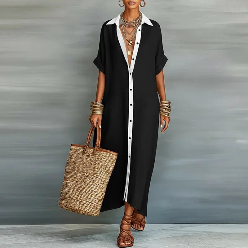 Women's Linen Long Shirt Sundress | Button-Front Maxi Back