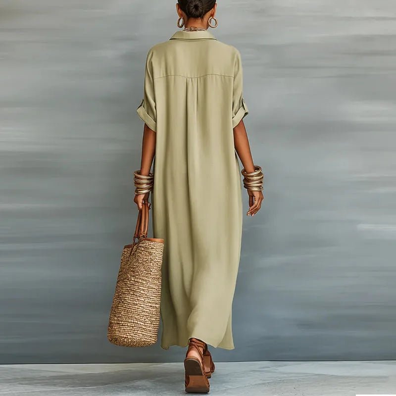 Women's Linen Long Shirt Sundress | Button-Front Maxi Front