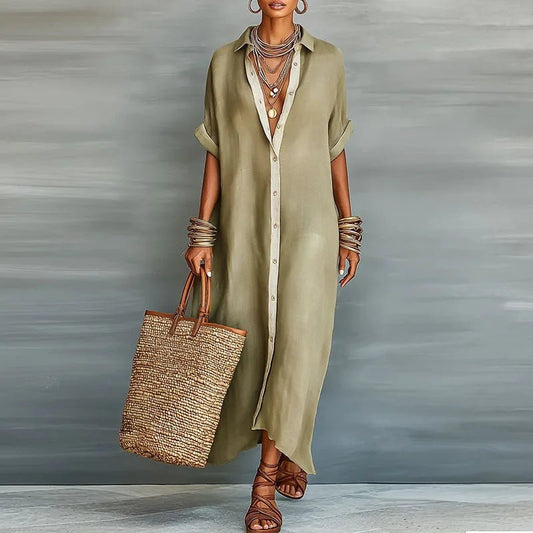 Women's Linen Long Shirt Sundress | Button-Front Maxi Hero