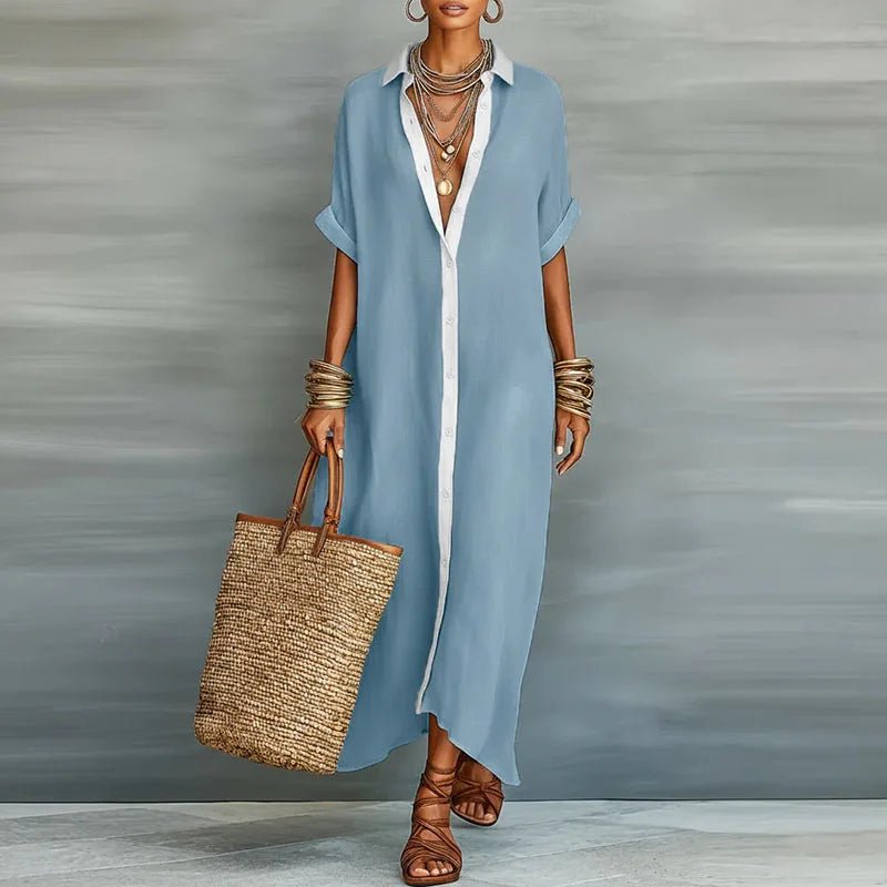 Women's Linen Long Shirt Sundress | Button-Front Maxi Lifestyle