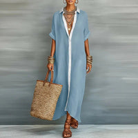 Women's Linen Long Shirt Sundress | Button-Front Maxi Lifestyle