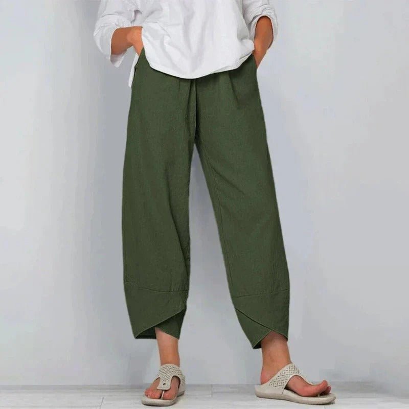 Women's Linen-Look Wide Leg Trousers Close Up