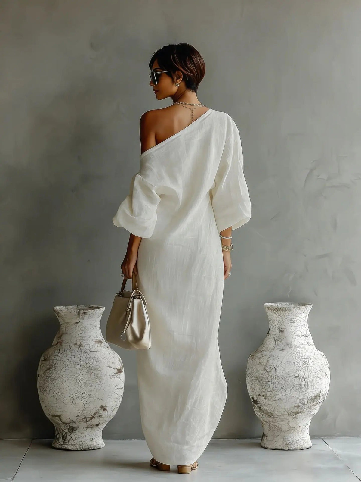 Women's Linen One Shoulder Dress | Asymmetric Hem Detail
