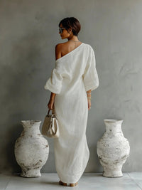 Women's Linen One Shoulder Dress | Asymmetric Hem Detail
