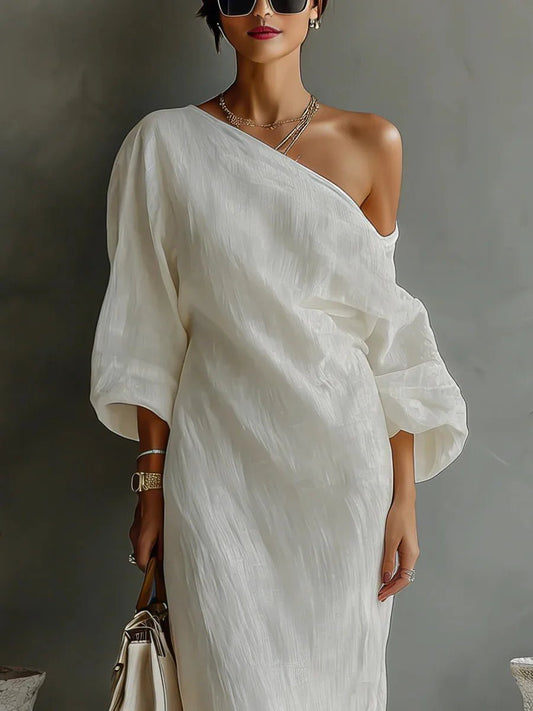 Women's Linen One Shoulder Dress | Asymmetric Hem Front