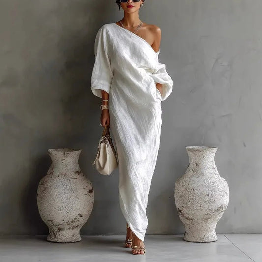 Women's Linen One Shoulder Dress | Asymmetric Hem Hero