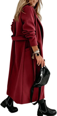 Women's Long Belted Wool Coat | Wide Lapel Everyday Layer Alternate