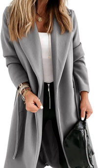 Women's Long Belted Wool Coat | Wide Lapel Everyday Layer View 42
