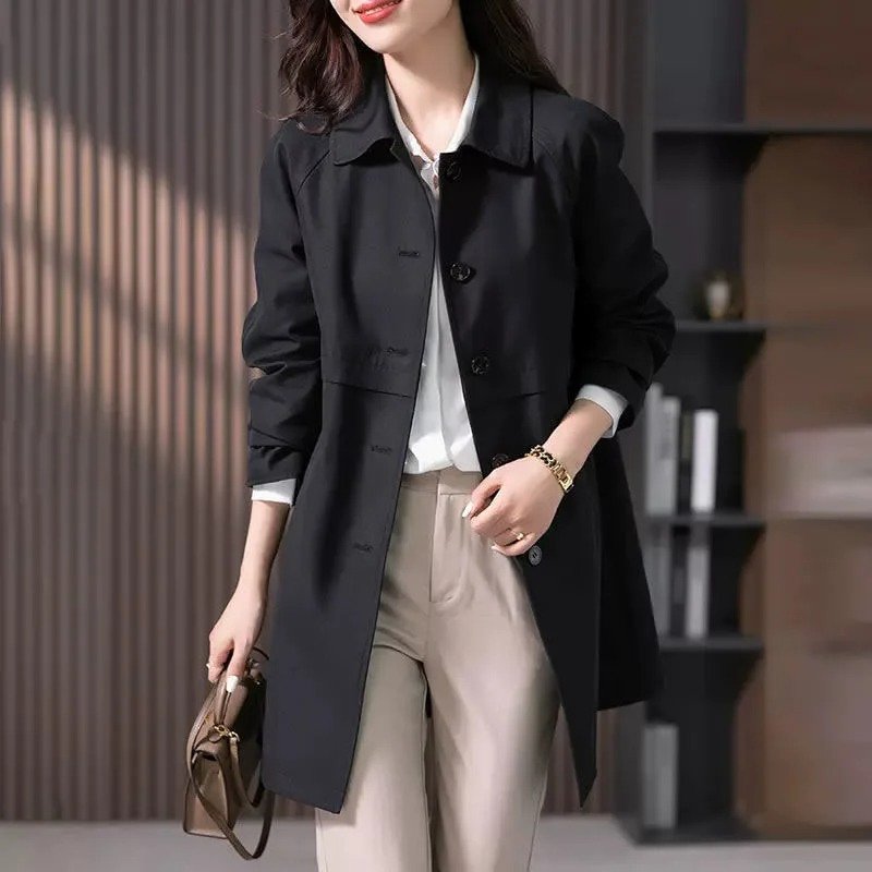Women's Long Single Button Front Trench Coat | Tailored City Back