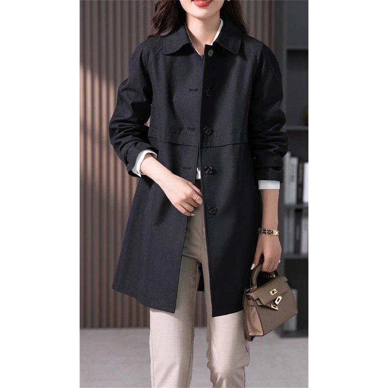 Women's Long Single Button Front Trench Coat | Tailored City Close Up