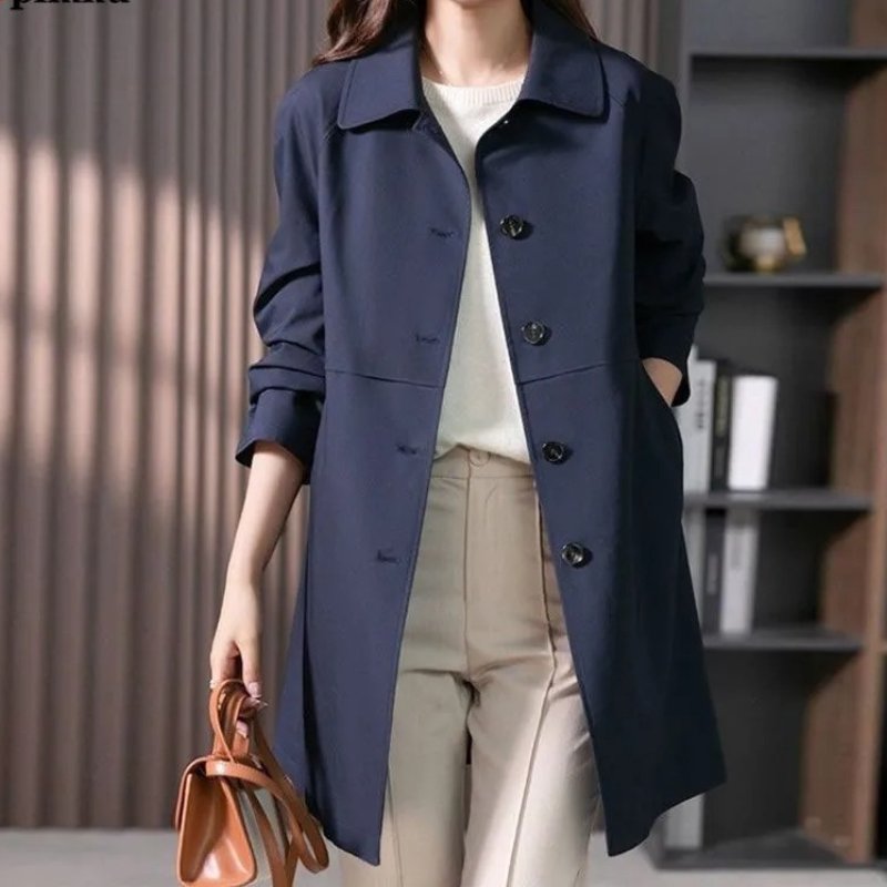 Women's Long Single Button Front Trench Coat | Tailored City Detail