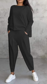 Women's Long Sleeve Top & Pants Set | Balloon Trouser Fit Back