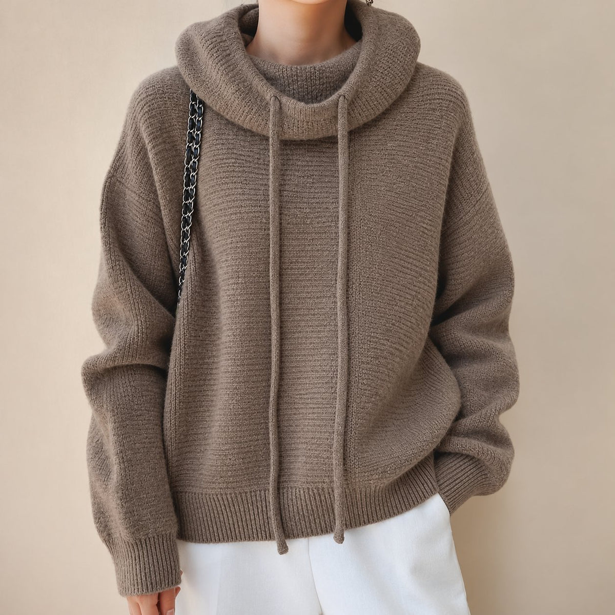 Women's Merino Wool Cowl Neck Hoodie | Relaxed Knit Layer Detail