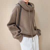 Women's Merino Wool Cowl Neck Hoodie | Relaxed Knit Layer Side