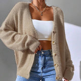 Women's Mink Cardigan Sweater | Drop Shoulder V-Neck
