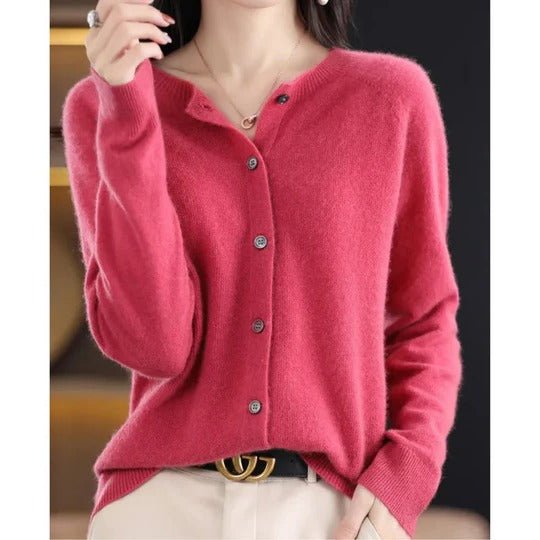 Women's Notch Collar Round Neck Cardigan Sweater | Button Front Hero