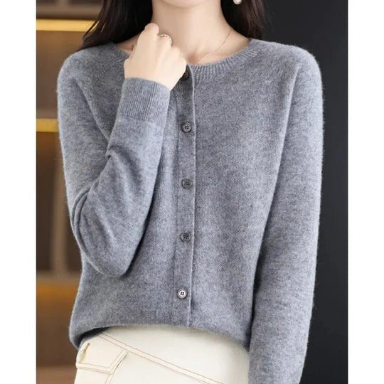 Women's Notch Collar Round Neck Cardigan Sweater | Button Front Lifestyle
