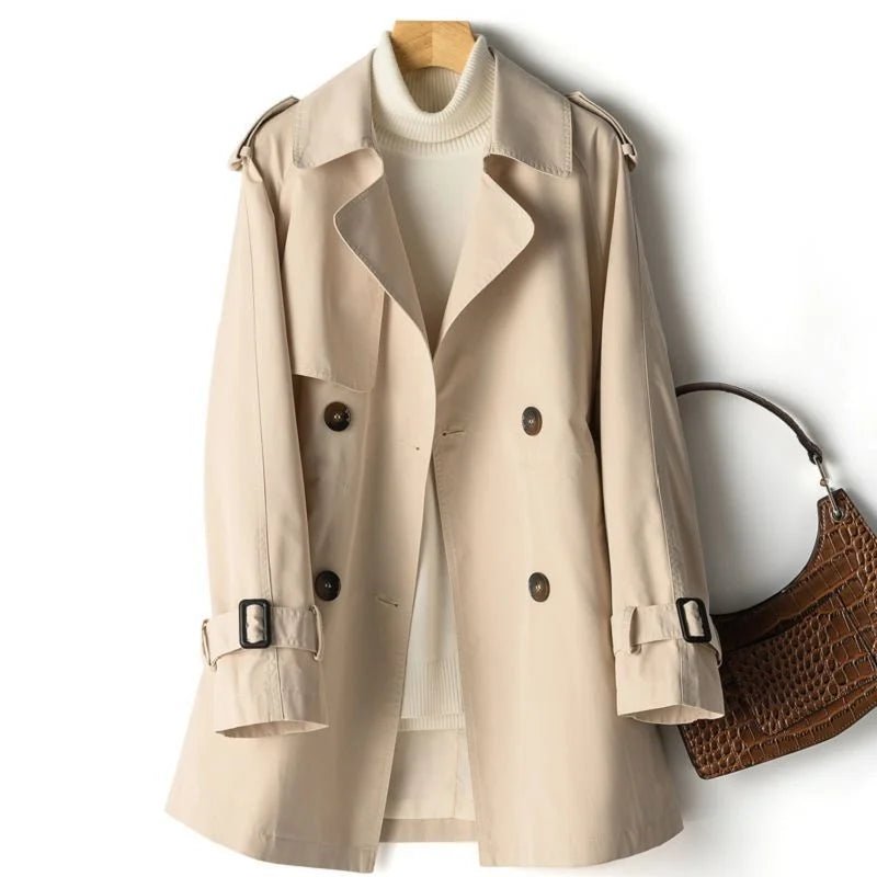 Women's Notched Lapel Trench Coat | Elasticated Waist Mid-Length Detail