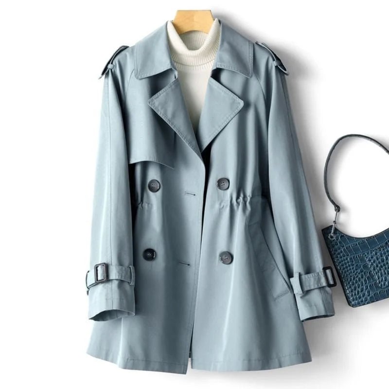 Women's Notched Lapel Trench Coat | Elasticated Waist Mid-Length Front