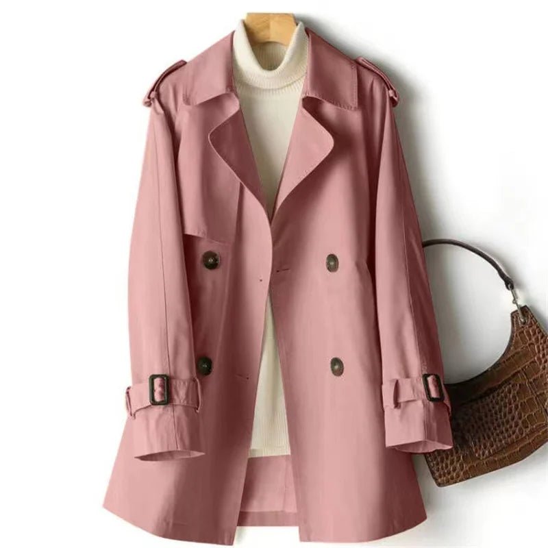 Women's Notched Lapel Trench Coat | Elasticated Waist Mid-Length Side