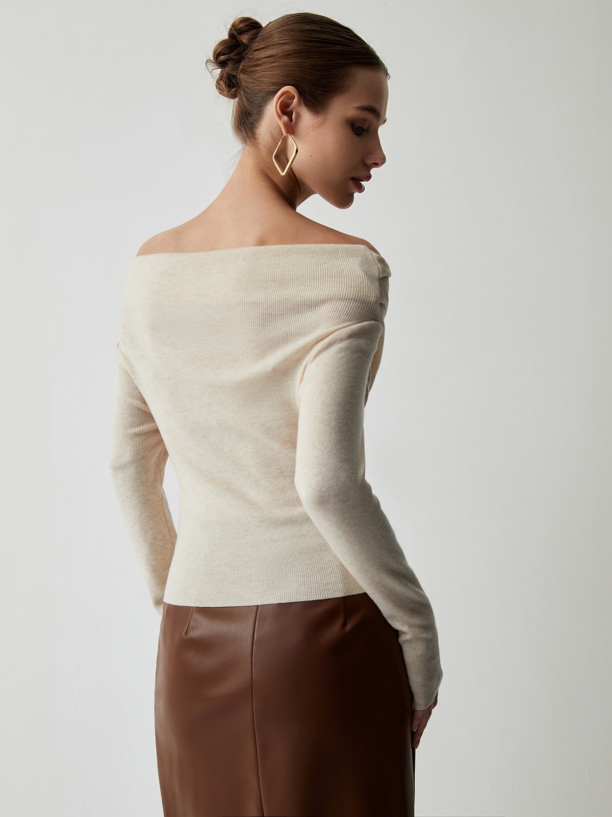 Women's Off Shoulder Wrap Knit Top | Long Sleeve Slim Fit Back