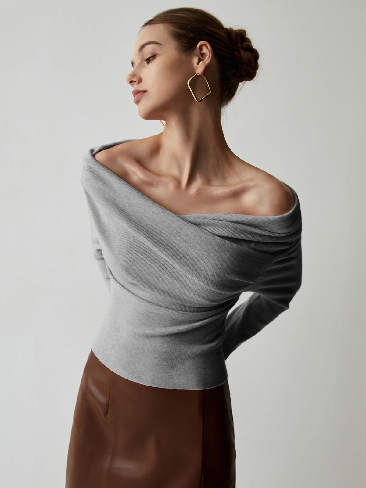 Women's Off Shoulder Wrap Knit Top | Long Sleeve Slim Fit Lifestyle