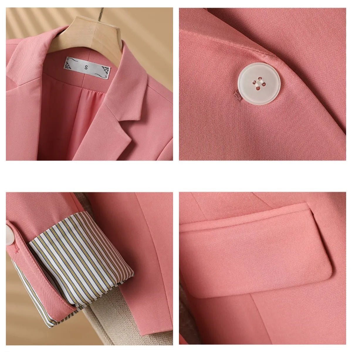 Women's One-Button Blazer | Striped Contrast Cuffs Tailored Fit Back