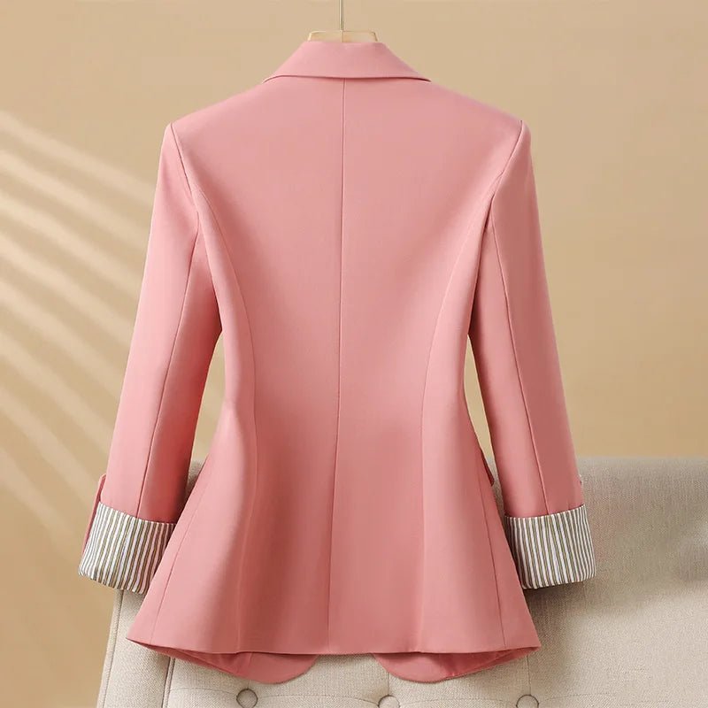 Women's One-Button Blazer | Striped Contrast Cuffs Tailored Fit Front
