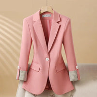 Women's One-Button Blazer | Striped Contrast Cuffs Tailored Fit Hero