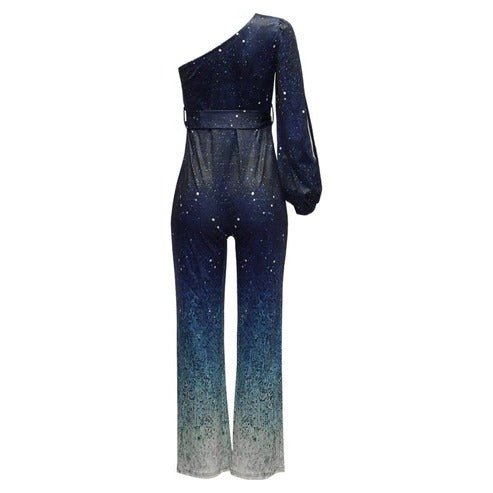 Women's One-Shoulder Ombre Disco Jumpsuit Side
