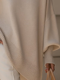 Women's Oversized Asymmetrical Merino Wool Sweater | Draped Knit Detail