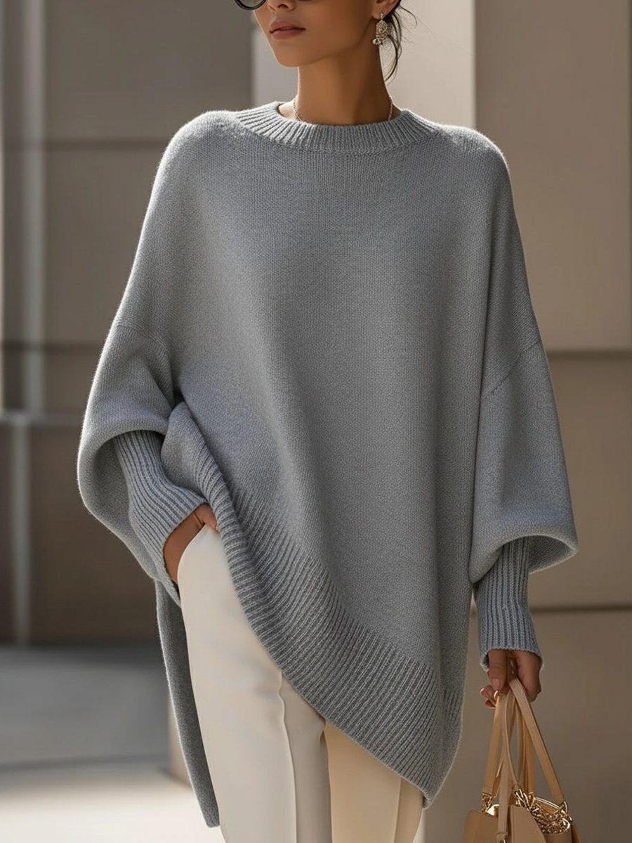Women's Oversized Asymmetrical Merino Wool Sweater | Draped Knit Full
