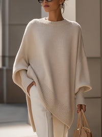 Women's Oversized Asymmetrical Merino Wool Sweater | Draped Knit Hero