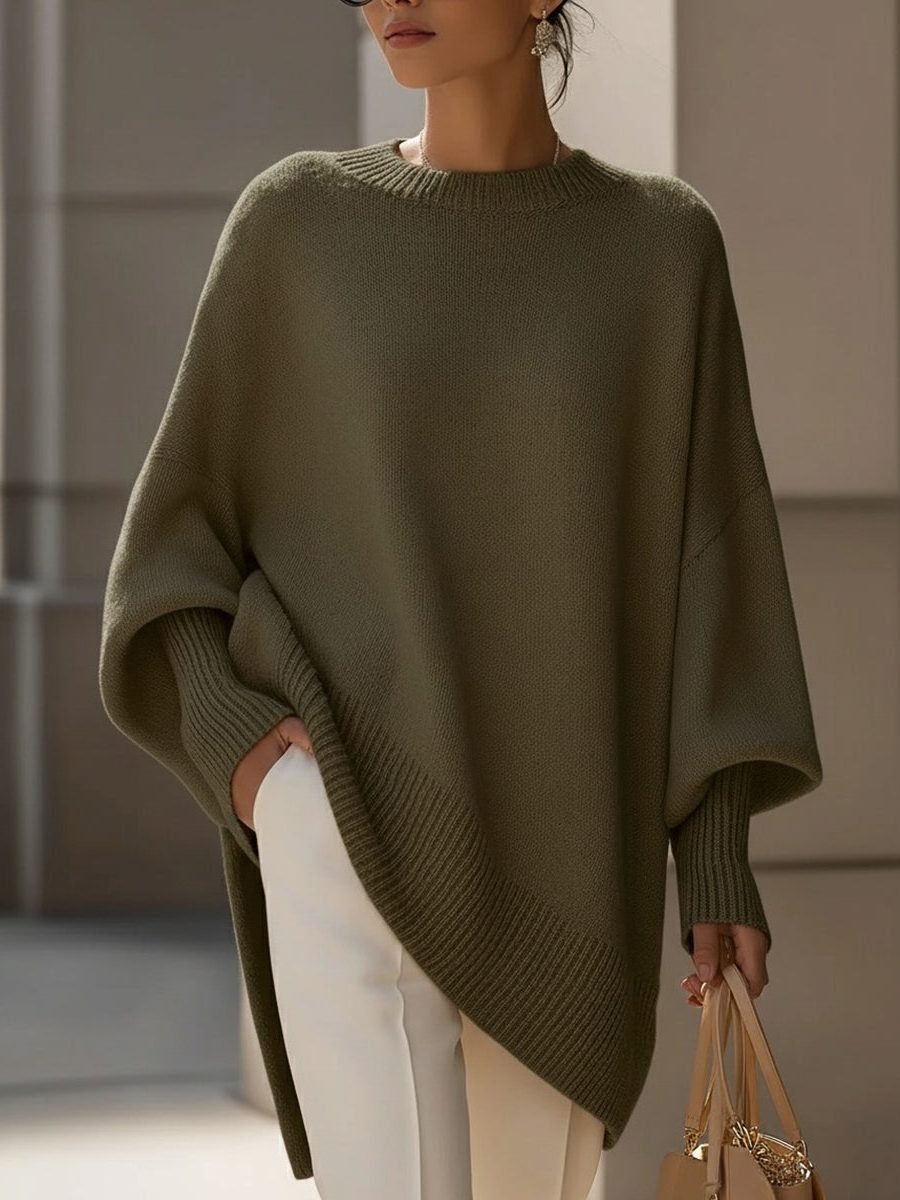 Women's Oversized Asymmetrical Merino Wool Sweater | Draped Knit View 11
