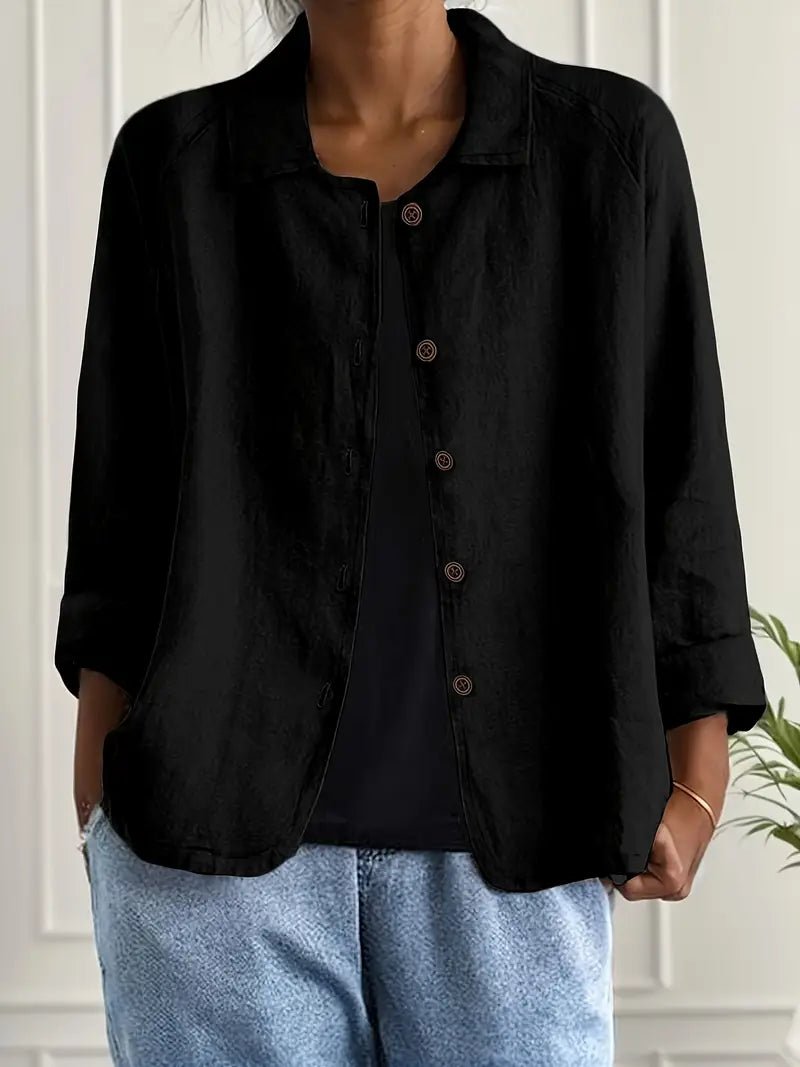 Women's Oversized Button Front Blazer | Relaxed Tailored Jacket Close Up