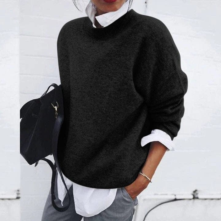 Women's Oversized Crew Neck Sweater | Relaxed Knit Layer Detail