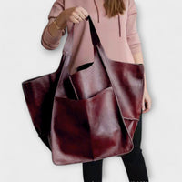 Women's Oversized Leather Weekender Bag | Structured Carry View 14