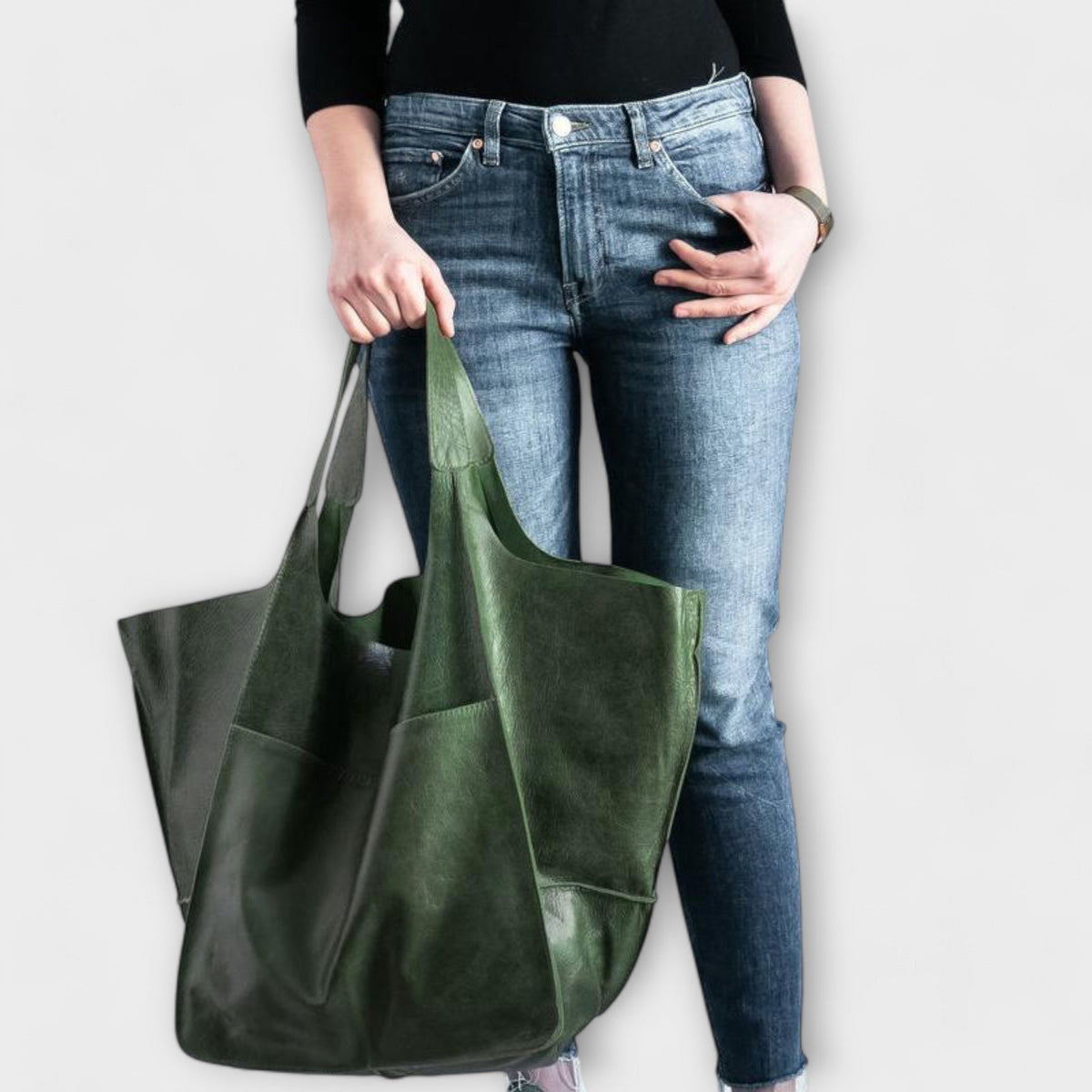 Women's Oversized Leather Weekender Bag | Structured Carry View 15