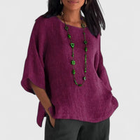 Women's Oversized Linen Blouse | Hip Length Relaxed Fit Detail