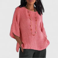 Women's Oversized Linen Blouse | Hip Length Relaxed Fit Side