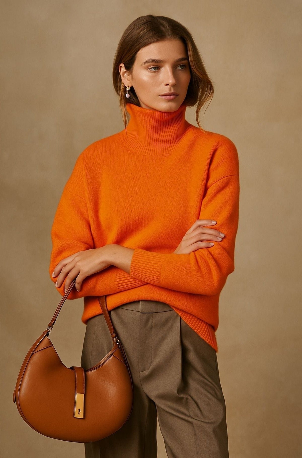 Women's Oversized Roll Neck Sweater | Relaxed Knit Pullover Close Up