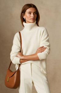 Women's Oversized Roll Neck Sweater | Relaxed Knit Pullover Side